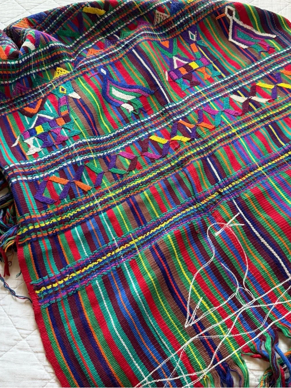 Vintage Guatemalan Textile Table Runner 30x52 Handwoven Embroidered Boho